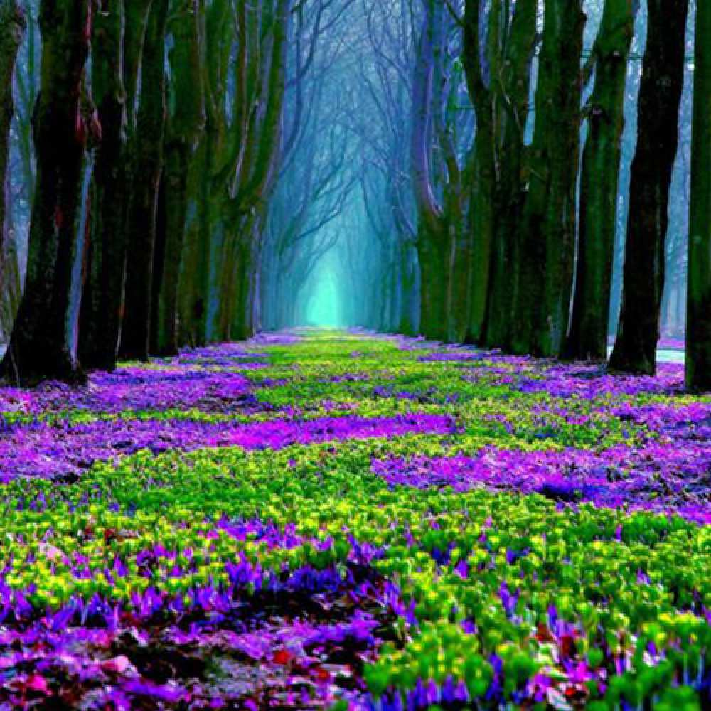 Открытка на каждый день с именем, Зульфия Люблю тебя фиолетовые цветы в лесу 1 Прикольная открытка с пожеланием онлайн скачать бесплатно 