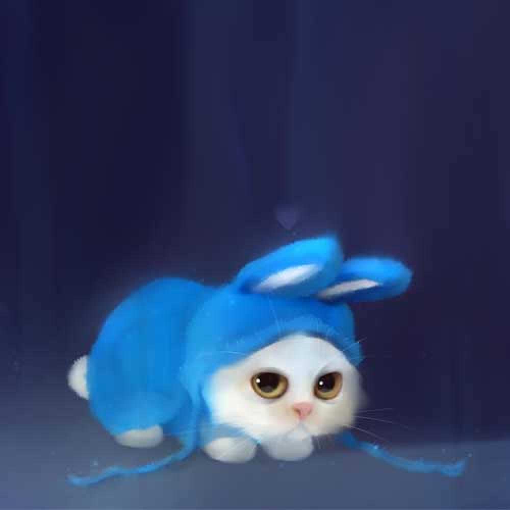 Открытка на каждый день с именем, Ион Доброй ночи кот в голубом костюме кролика с ушками Прикольная открытка с пожеланием онлайн скачать бесплатно 