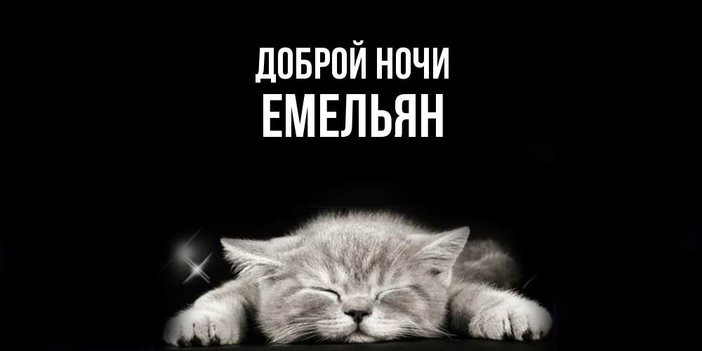 Открытка на каждый день с именем, Емельян Доброй ночи спящий котик Прикольная открытка с пожеланием онлайн скачать бесплатно 