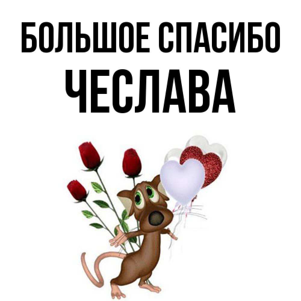 Открытка на каждый день с именем, Чеслава Большое спасибо песик с шариками в форме сердец Прикольная открытка с пожеланием онлайн скачать бесплатно 