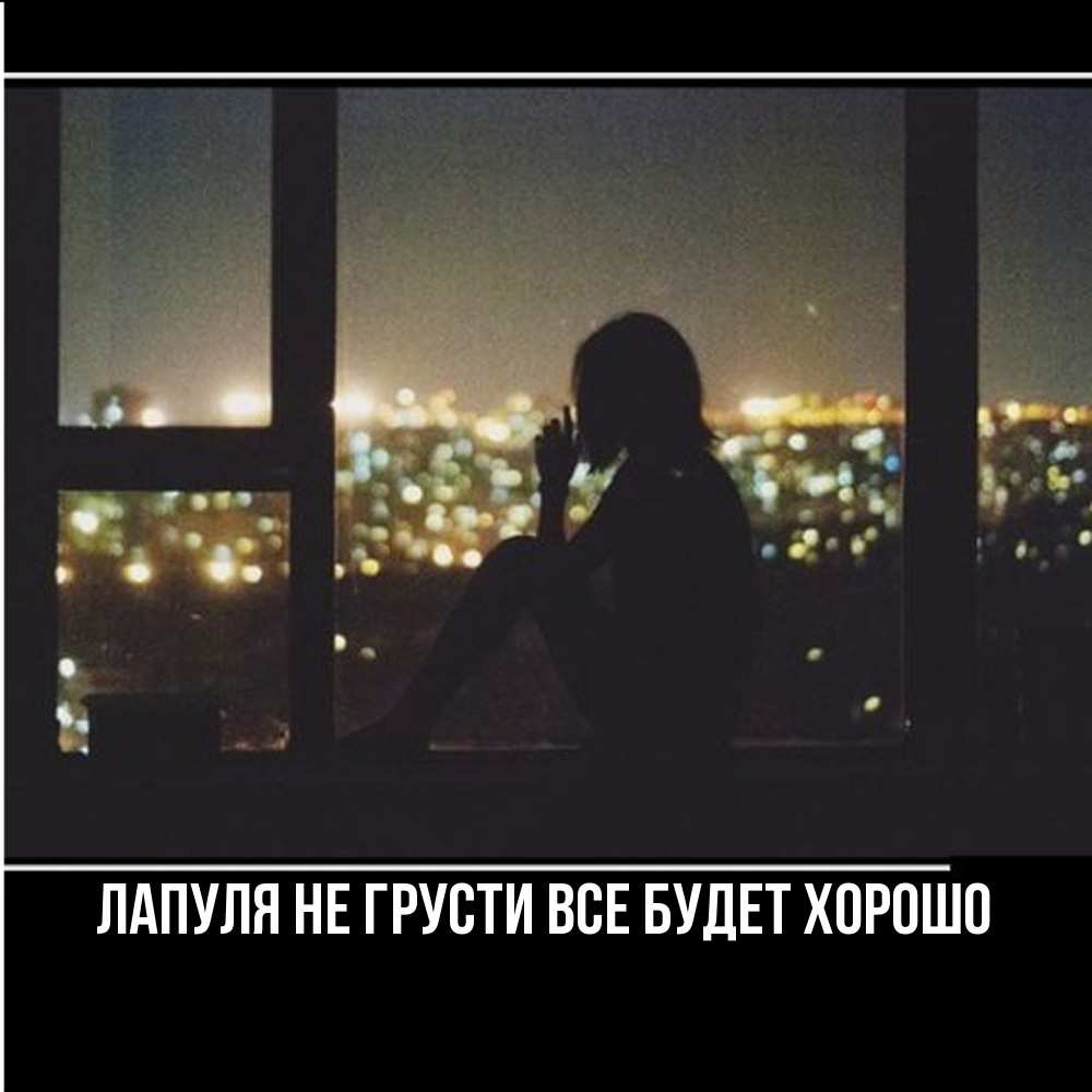 Открытка на каждый день с именем, Лапуля Не грусти все будет хорошо смотрит на ночной город Прикольная открытка с пожеланием онлайн скачать бесплатно 