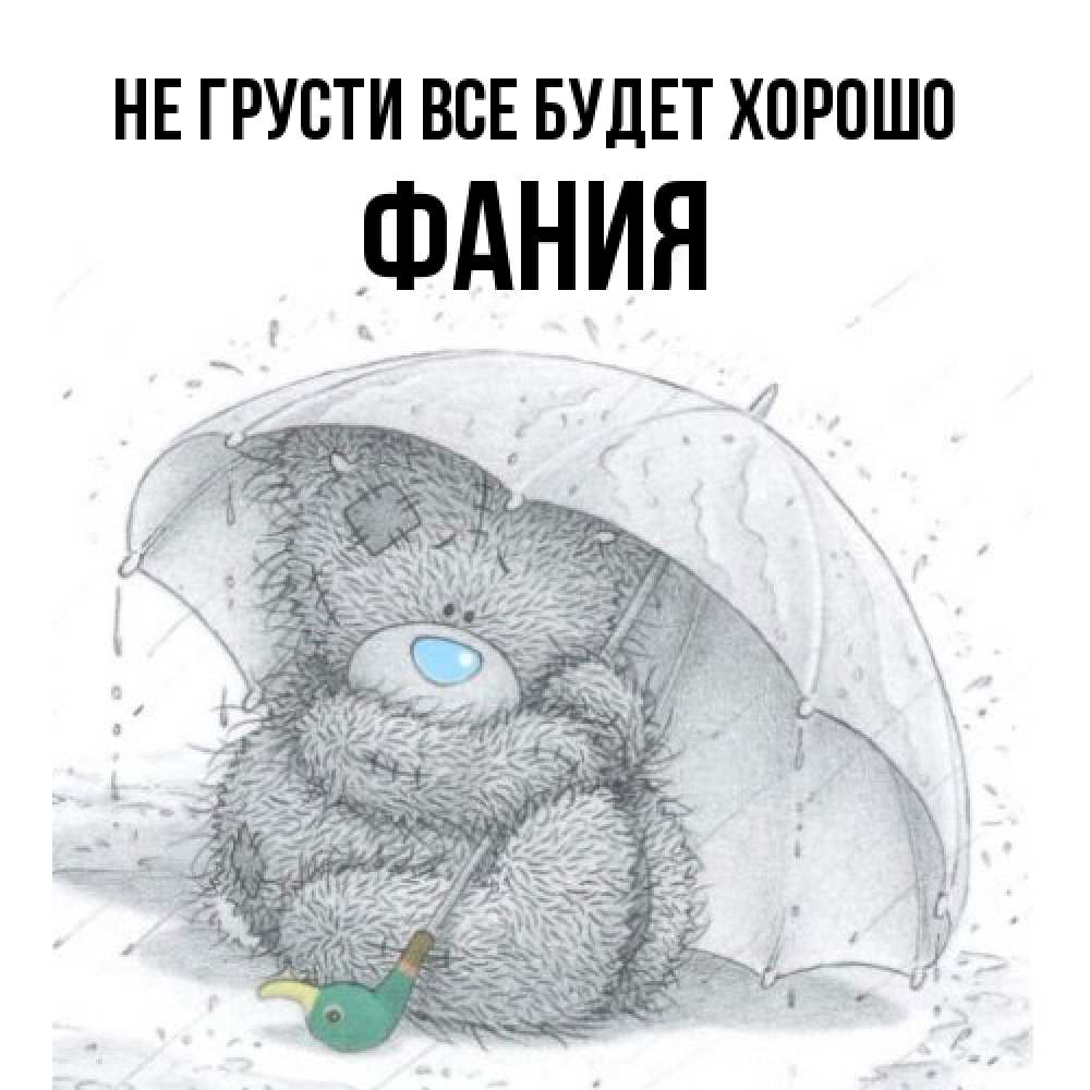 Открытка на каждый день с именем, Фания Не грусти все будет хорошо спасите мишку Тедди Прикольная открытка с пожеланием онлайн скачать бесплатно 