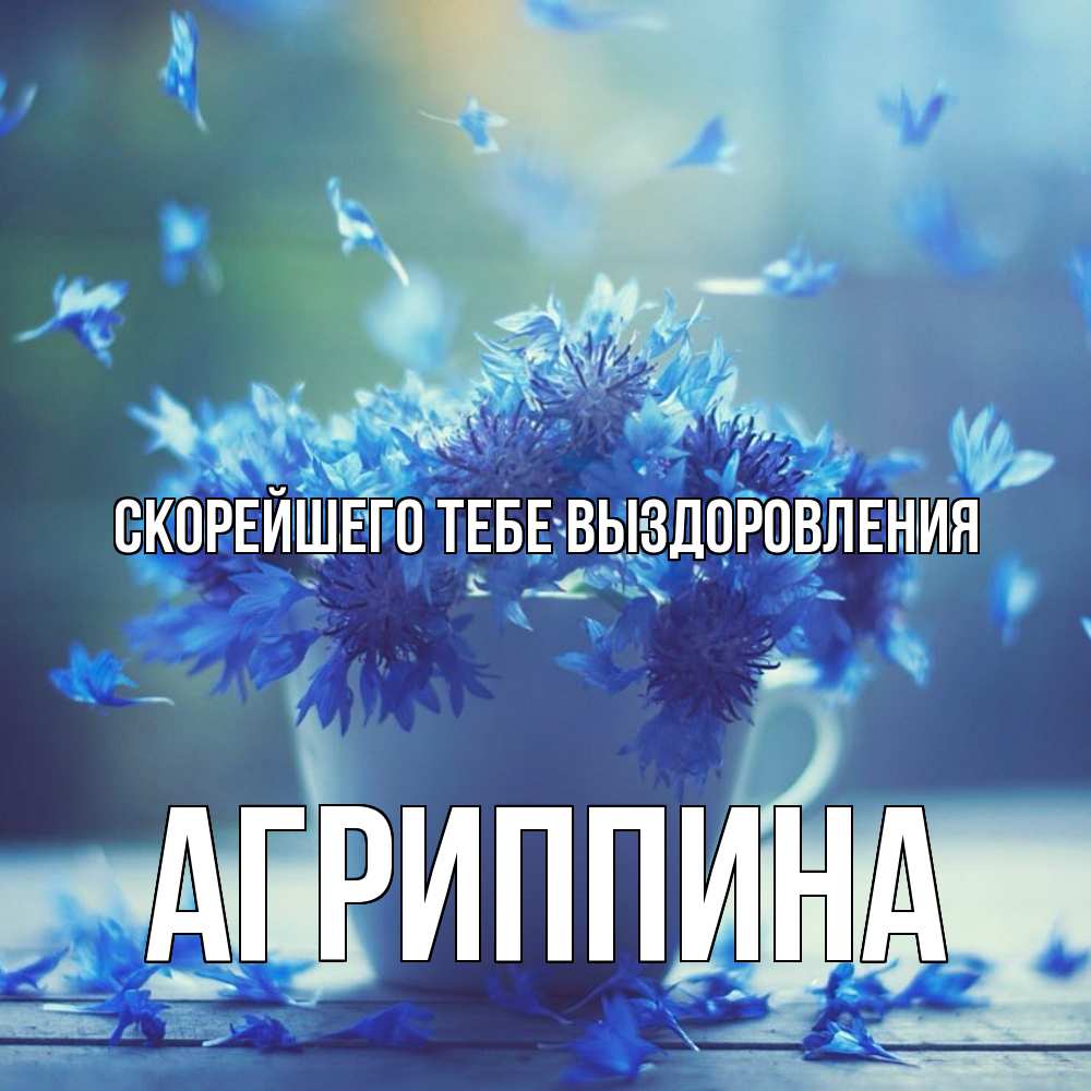 Открытка на каждый день с именем, Агриппина Скорейшего тебе выздоровления кружка с зельем и цветами Прикольная открытка с пожеланием онлайн скачать бесплатно 