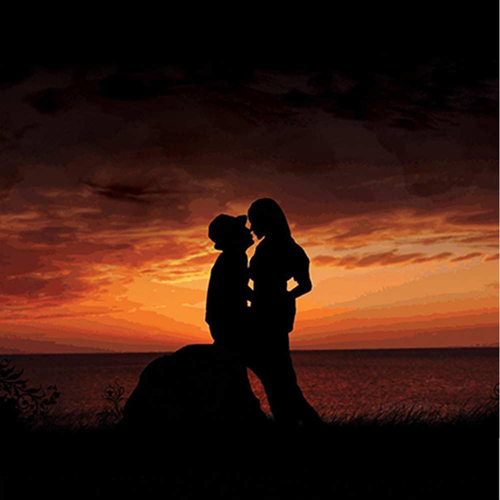 Открытка на каждый день с именем, Алана Обнимашки парень и девушка и оранжевое небо Прикольная открытка с пожеланием онлайн скачать бесплатно 