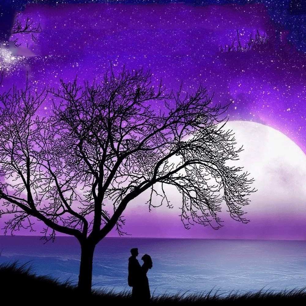 Открытка на каждый день с именем, Мадина Доброй ночи огромная луна и парочка Прикольная открытка с пожеланием онлайн скачать бесплатно 