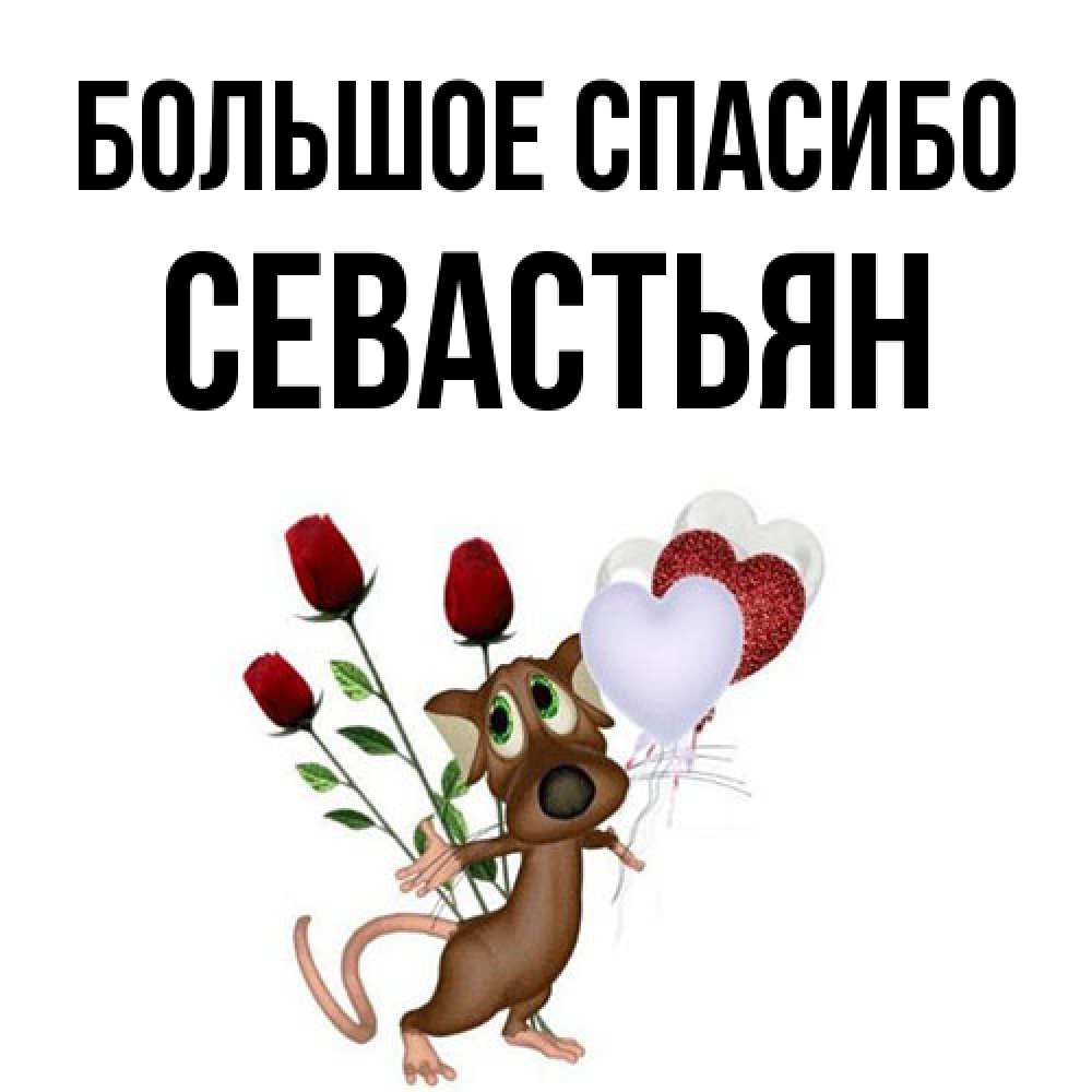 Открытка на каждый день с именем, Севастьян Большое спасибо песик с шариками в форме сердец Прикольная открытка с пожеланием онлайн скачать бесплатно 