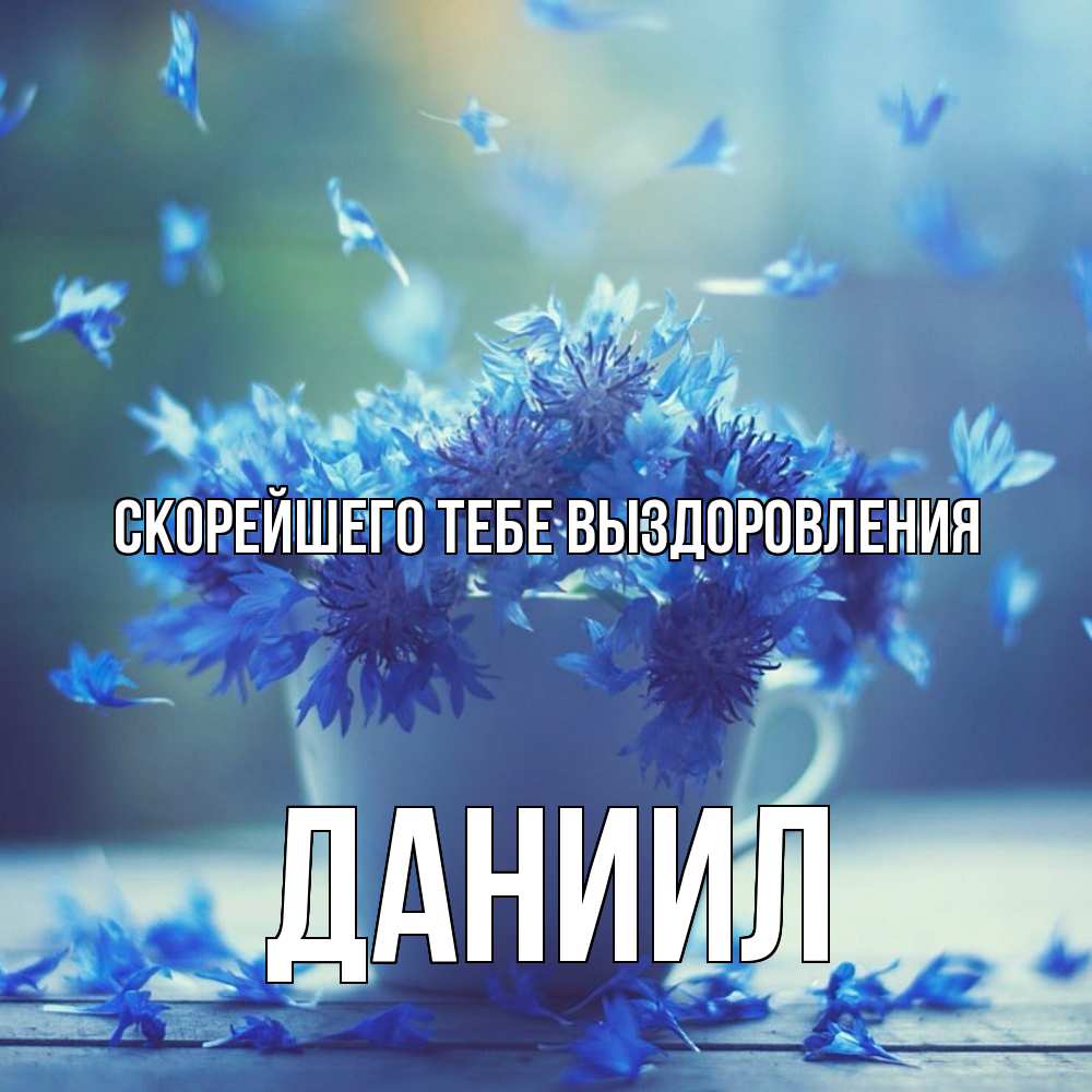 Открытка на каждый день с именем, Даниил Скорейшего тебе выздоровления кружка с зельем и цветами Прикольная открытка с пожеланием онлайн скачать бесплатно 