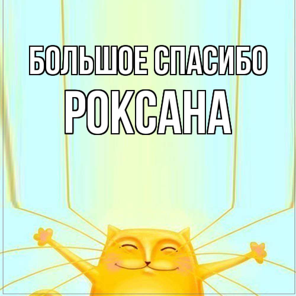 Открытка на каждый день с именем, Роксана Большое спасибо кот с усами благодарит Прикольная открытка с пожеланием онлайн скачать бесплатно 