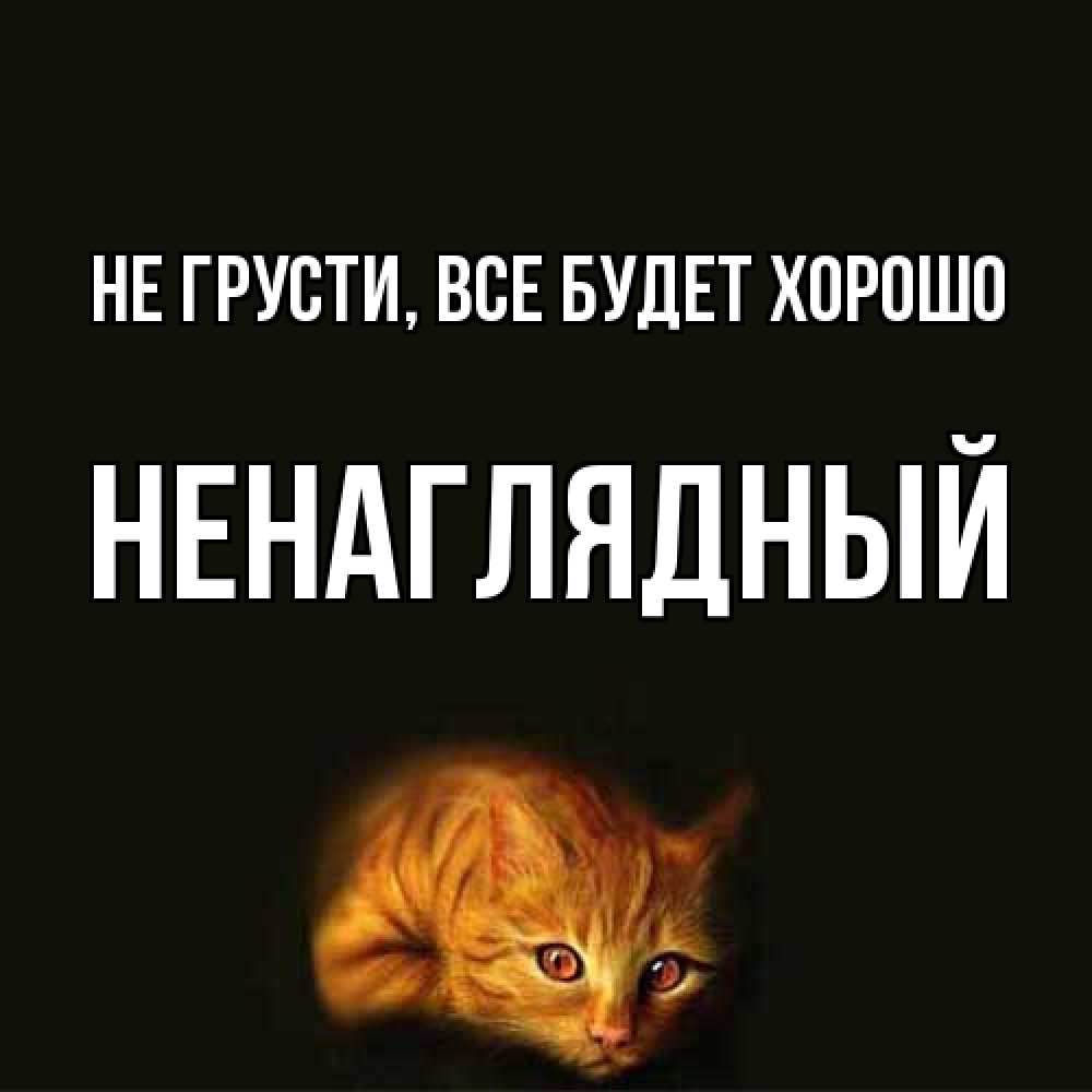 Открытка на каждый день с именем, Ненаглядный Не грусти все будет хорошо лежащий кот в темноте Прикольная открытка с пожеланием онлайн скачать бесплатно 