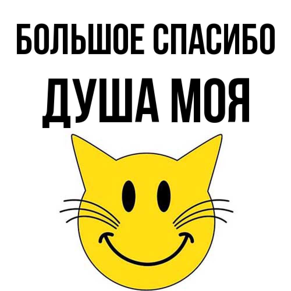 Открытка на каждый день с именем, Душа-моя Большое спасибо улыбающийся смайл кот Прикольная открытка с пожеланием онлайн скачать бесплатно 