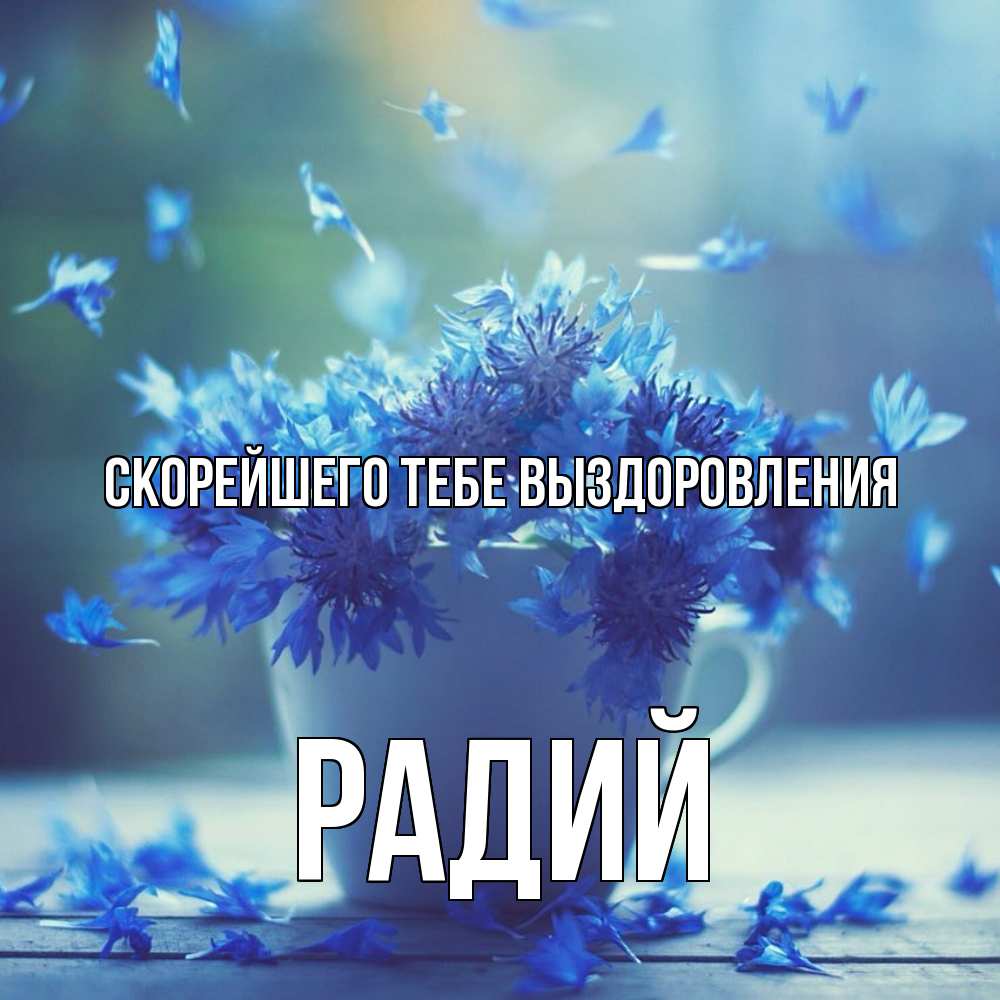 Открытка на каждый день с именем, Радий Скорейшего тебе выздоровления кружка с зельем и цветами Прикольная открытка с пожеланием онлайн скачать бесплатно 