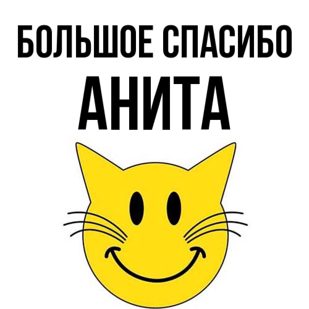 Открытка на каждый день с именем, Анита Большое спасибо улыбающийся смайл кот Прикольная открытка с пожеланием онлайн скачать бесплатно 