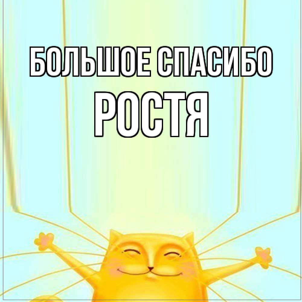 Открытка на каждый день с именем, Ростя Большое спасибо кот с усами благодарит Прикольная открытка с пожеланием онлайн скачать бесплатно 