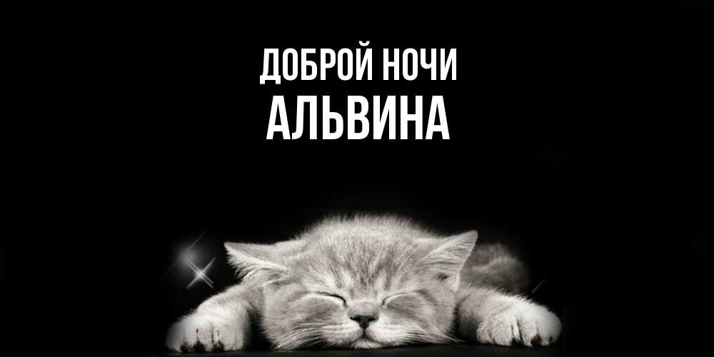 Открытка на каждый день с именем, Альвина Доброй ночи спящий котик Прикольная открытка с пожеланием онлайн скачать бесплатно 