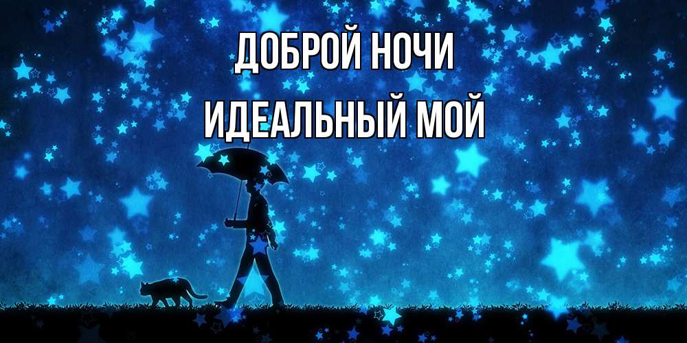 Открытка на каждый день с именем, Идеальный-мой Доброй ночи ночные прогулки с котом под звездами Прикольная открытка с пожеланием онлайн скачать бесплатно 