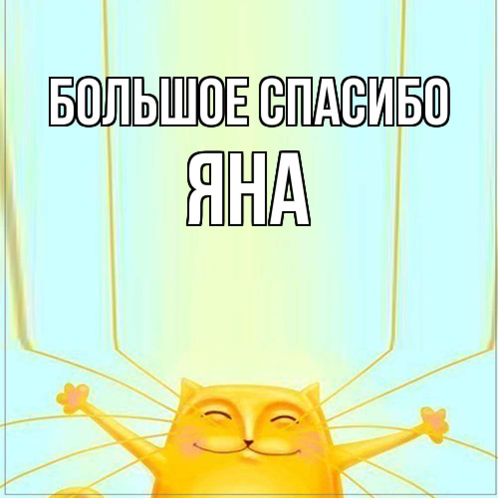 Открытка на каждый день с именем, Яна Большое спасибо кот с усами благодарит Прикольная открытка с пожеланием онлайн скачать бесплатно 