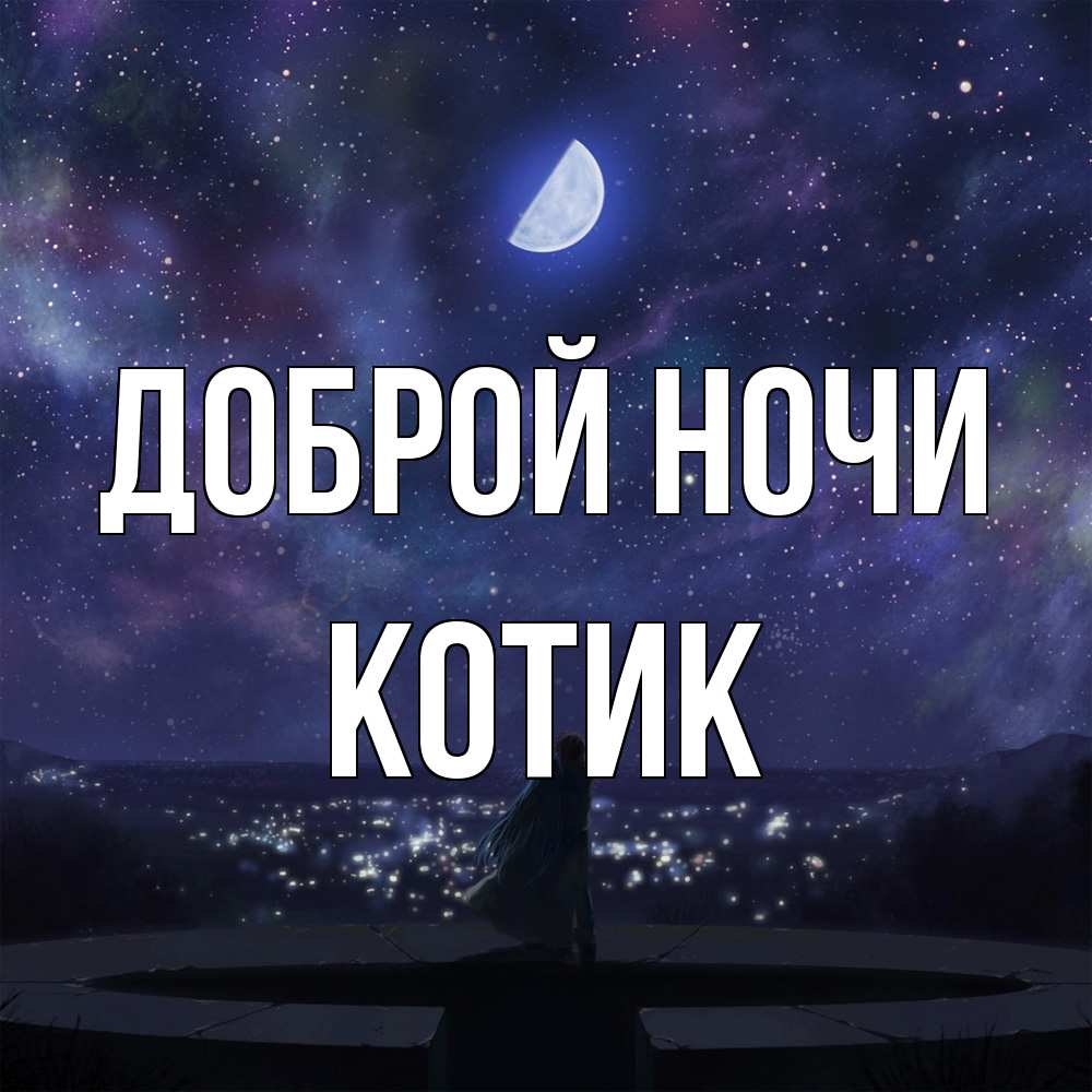 Открытка на каждый день с именем, Котик Доброй ночи набережная Прикольная открытка с пожеланием онлайн скачать бесплатно 