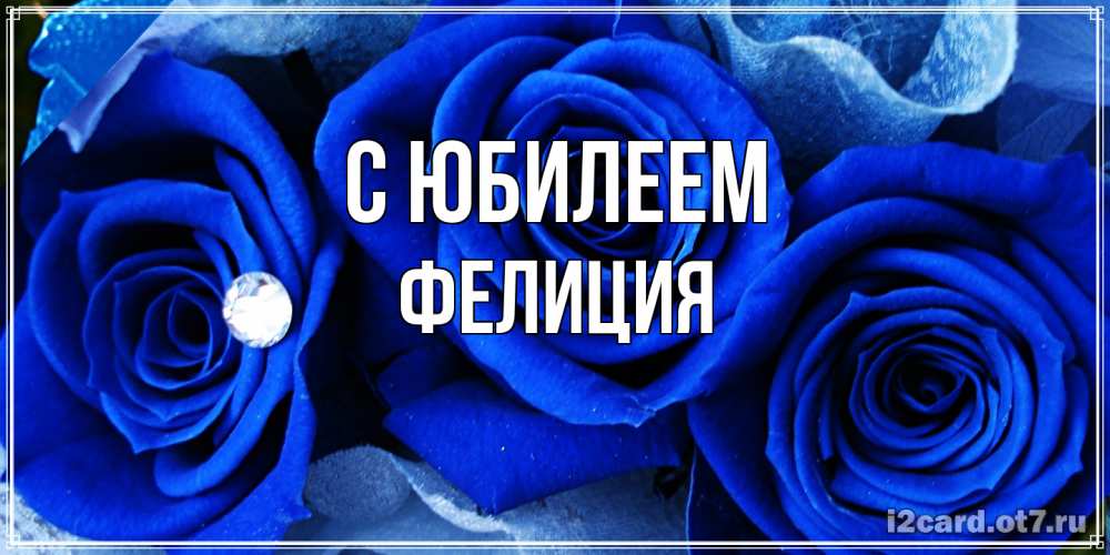 Открытка на каждый день с именем, Фелиция C юбилеем синие розы в росе Прикольная открытка с пожеланием онлайн скачать бесплатно 