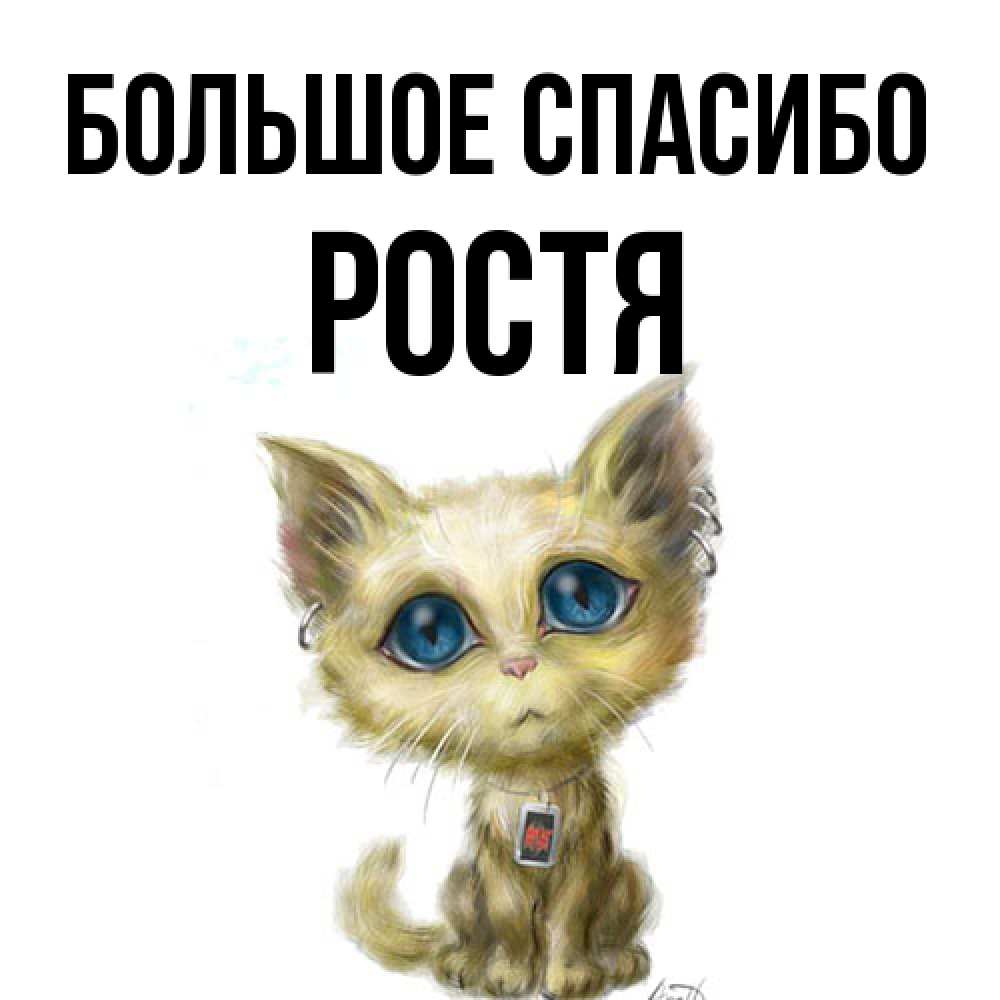 Открытка на каждый день с именем, Ростя Большое спасибо рисованный кот благодарит вас Прикольная открытка с пожеланием онлайн скачать бесплатно 