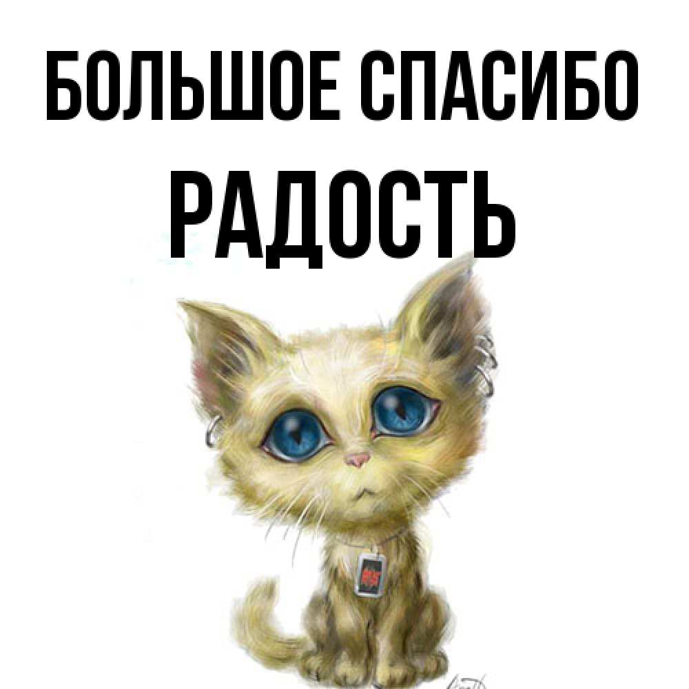 Открытка на каждый день с именем, Радость Большое спасибо рисованный кот благодарит вас Прикольная открытка с пожеланием онлайн скачать бесплатно 