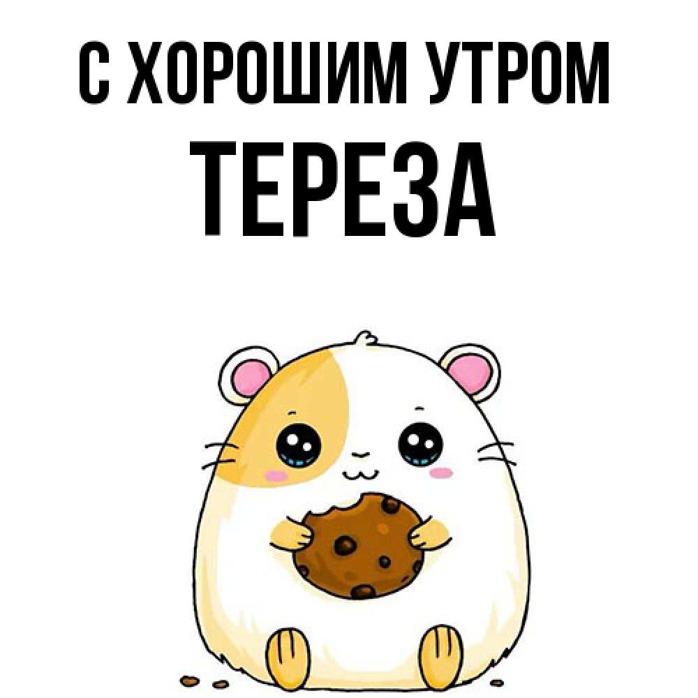 Открытка на каждый день с именем, Тереза С хорошим утром есть печеньку. Утречко Прикольная открытка с пожеланием онлайн скачать бесплатно 
