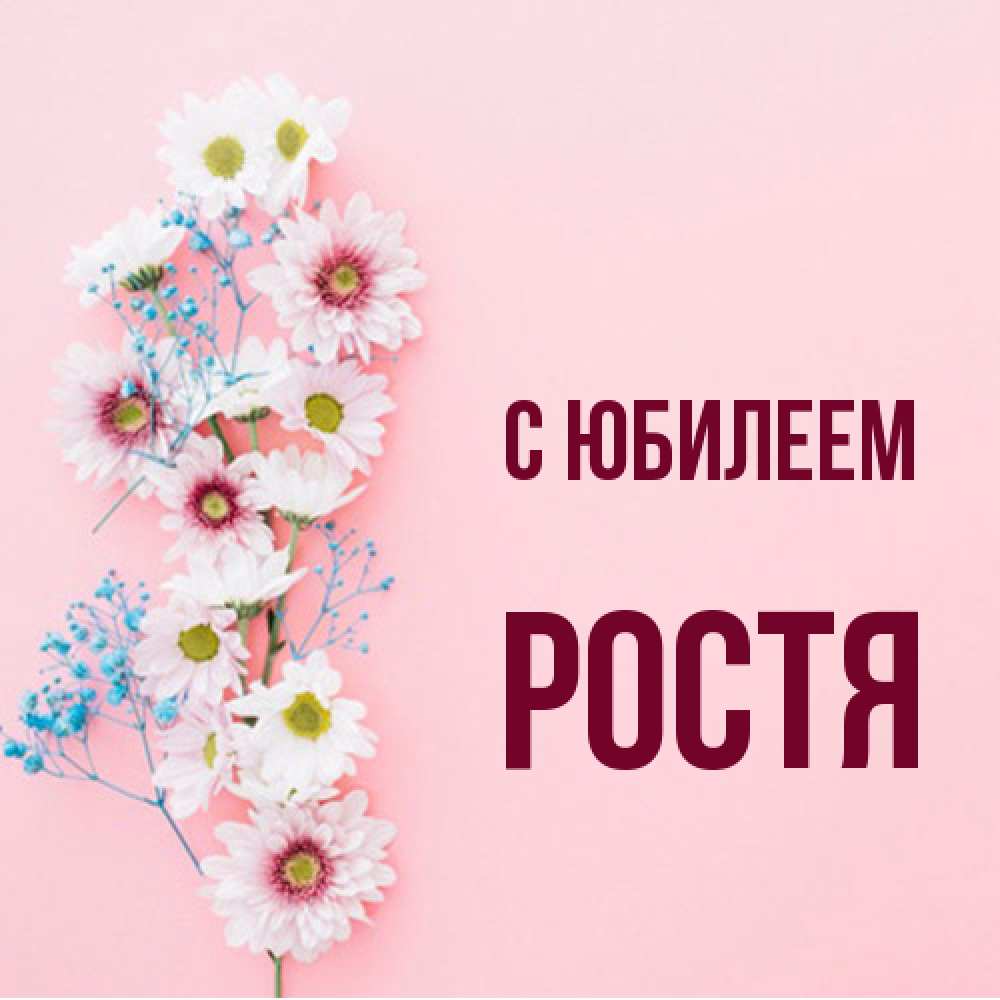 Открытка на каждый день с именем, Ростя C юбилеем Родная моя с днем рождения тебя картинка с цветами белыми и голубыми Прикольная открытка с пожеланием онлайн скачать бесплатно 