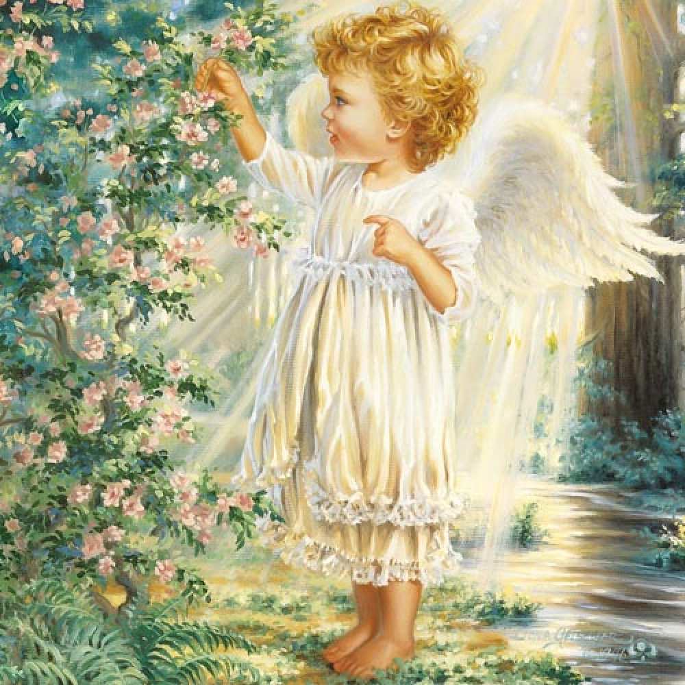 Открытка на каждый день с именем, Ангел От всей души тебе собирает цветы Прикольная открытка с пожеланием онлайн скачать бесплатно 