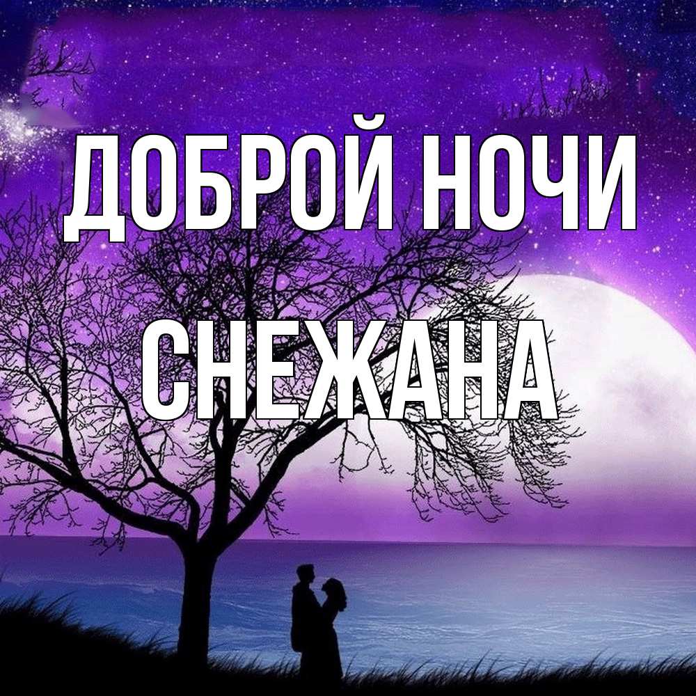 Открытка на каждый день с именем, Снежана Доброй ночи огромная луна и парочка Прикольная открытка с пожеланием онлайн скачать бесплатно 