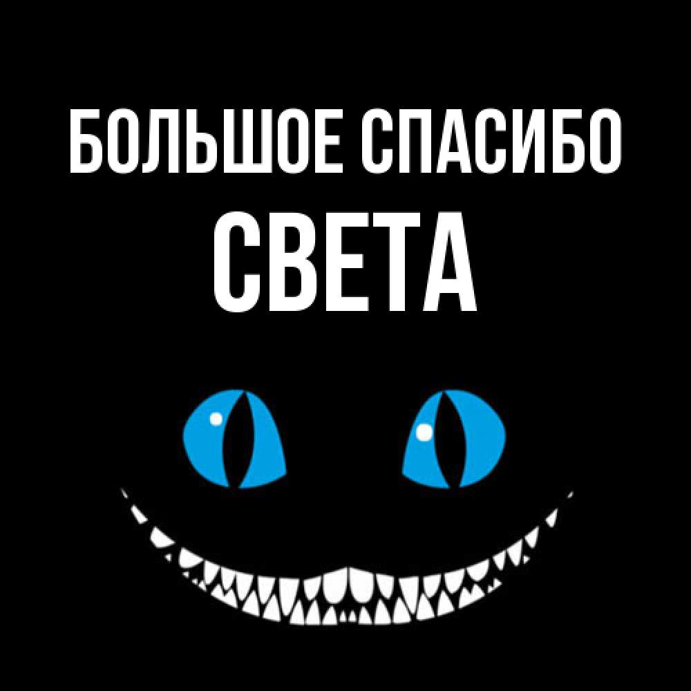 Открытка на каждый день с именем, Света Большое спасибо благодарю от чеширика Прикольная открытка с пожеланием онлайн скачать бесплатно 