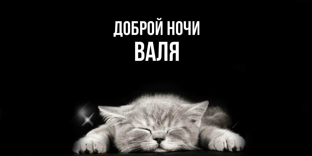 Открытка на каждый день с именем, Валя Доброй ночи спящий котик Прикольная открытка с пожеланием онлайн скачать бесплатно 
