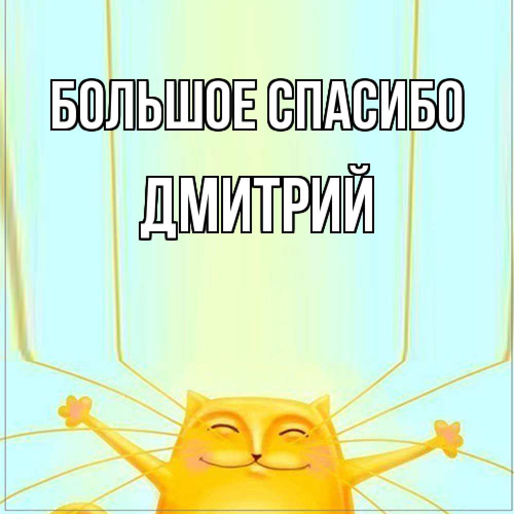 Открытка на каждый день с именем, Дмитрий Большое спасибо кот с усами благодарит Прикольная открытка с пожеланием онлайн скачать бесплатно 