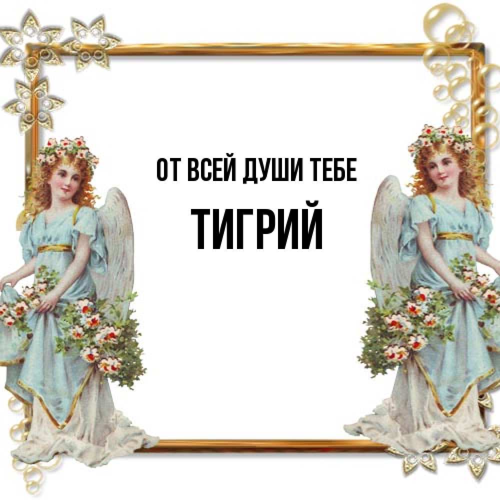 Открытка на каждый день с именем, Тигрий От всей души тебе рамочка из золота и ангелы Прикольная открытка с пожеланием онлайн скачать бесплатно 