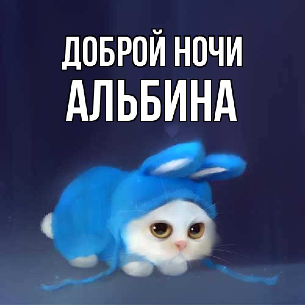 Открытка на каждый день с именем, Альбина Доброй ночи кот в голубом костюме кролика с ушками Прикольная открытка с пожеланием онлайн скачать бесплатно 