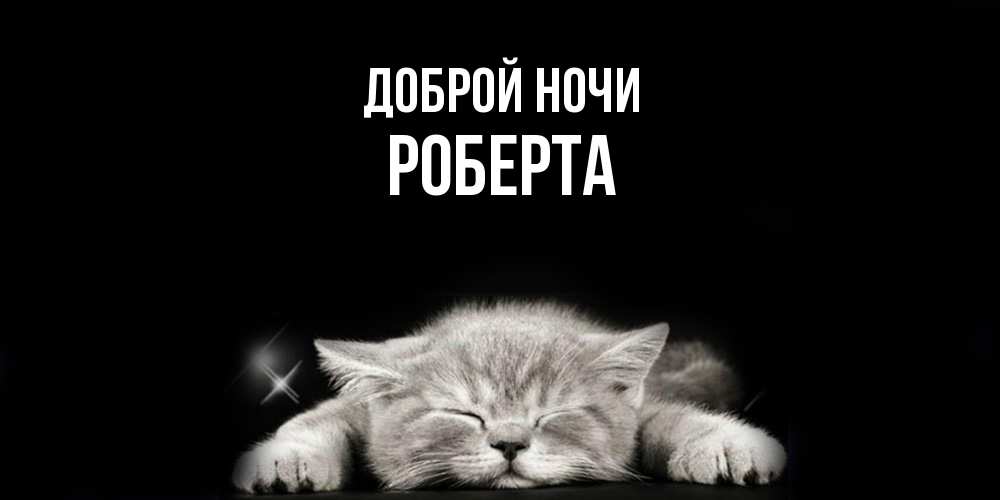 Открытка на каждый день с именем, Роберта Доброй ночи спящий котик Прикольная открытка с пожеланием онлайн скачать бесплатно 