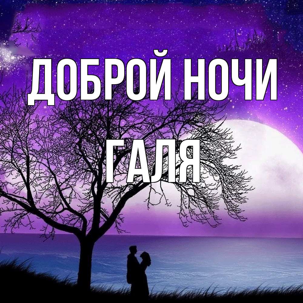 Открытка на каждый день с именем, Галя Доброй ночи огромная луна и парочка Прикольная открытка с пожеланием онлайн скачать бесплатно 