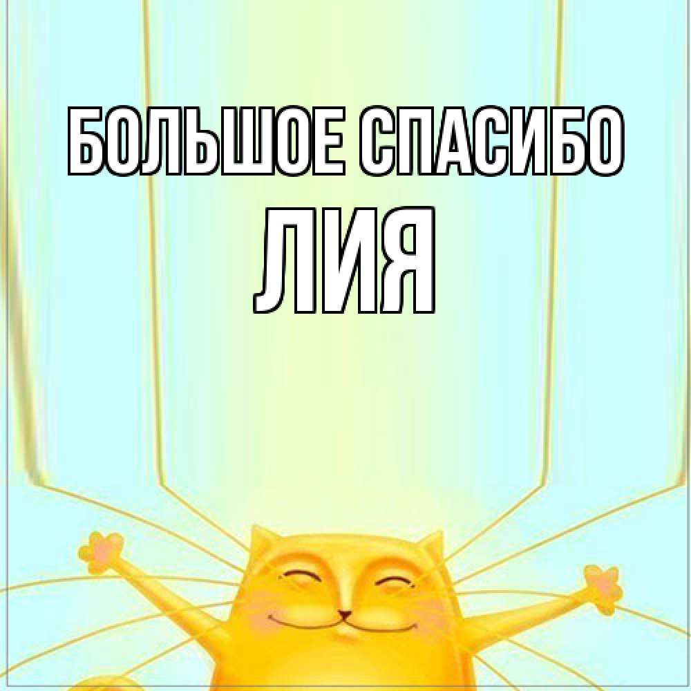 Открытка на каждый день с именем, Лия Большое спасибо кот с усами благодарит Прикольная открытка с пожеланием онлайн скачать бесплатно 
